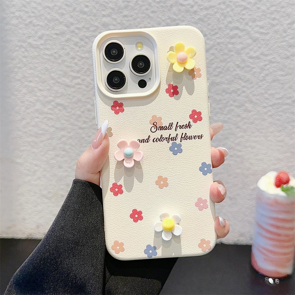 Cute Phone Cases for iPhone 15, 14, 13, 12, and 11 Pro Max - 3D Hearts &amp; Flowers - Leather Cover - TSP334 - Touchy Style