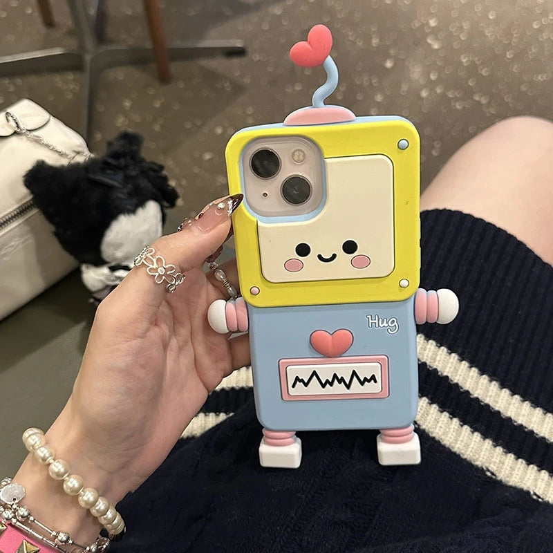 Cute Phone Cases for iPhone 15, 14, 13, 12, and 11 Pro Max - 3D Silicone Funny Robot Soft Cover - TSP453 - Touchy Style