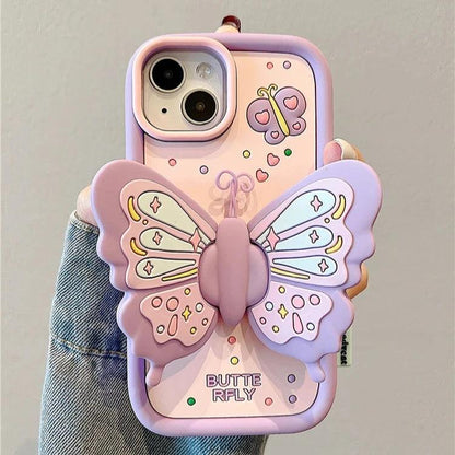 Cute Phone Cases For iPhone 15, 14, 13, 12, and 11 Pro Max - Big Butterfly Holder - Soft Cover - TSP258