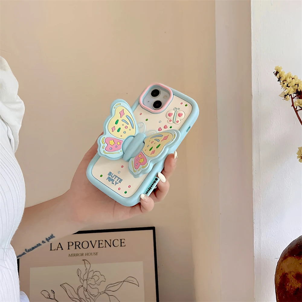 Cute Phone Cases For iPhone 15, 14, 13, 12, and 11 Pro Max - Big Butterfly Holder - Soft Cover - TSP258 - Touchy Style