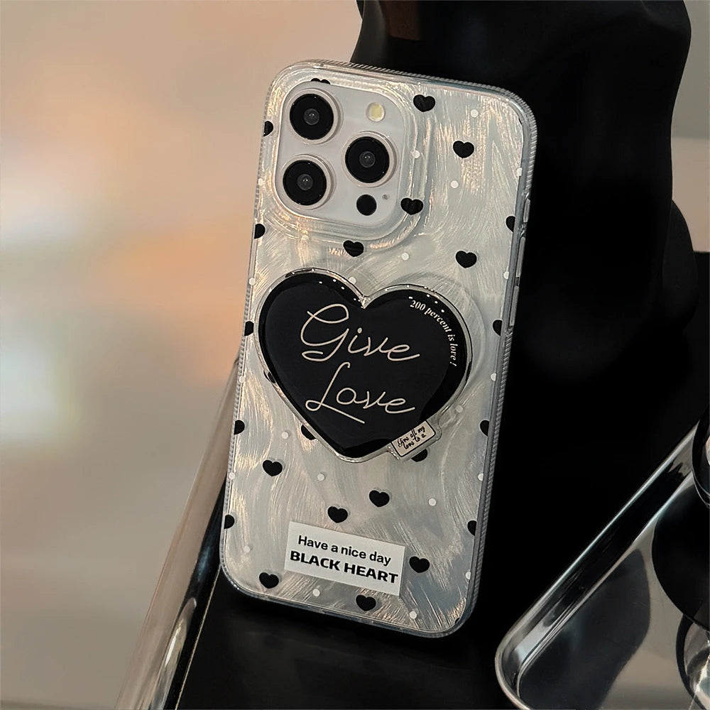 Cute Phone Cases for iPhone 15, 14, 13, 12, and 11 Pro Max - Bumper Cover with Heart Holder Stand - TSP347 - Touchy Style