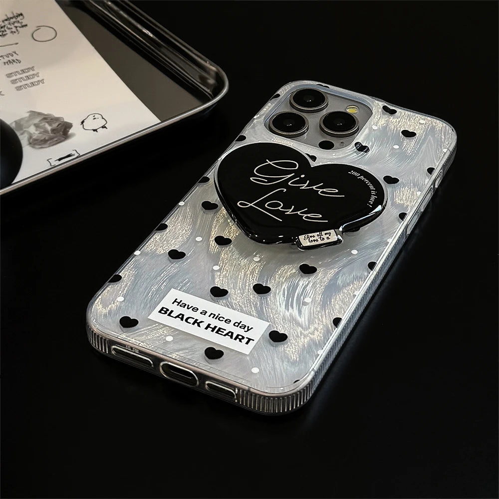 Cute Phone Cases for iPhone 15, 14, 13, 12, and 11 Pro Max - Bumper Cover with Heart Holder Stand - TSP347 - Touchy Style