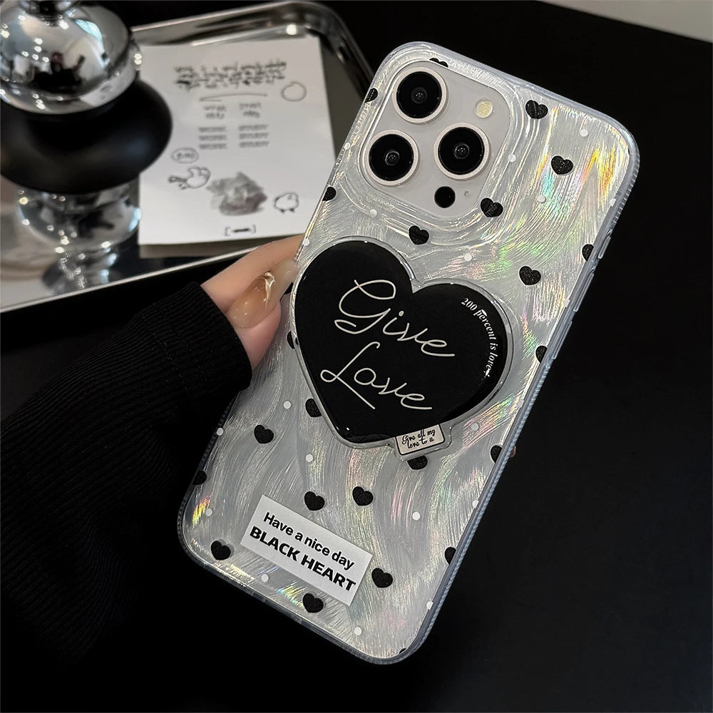 Cute Phone Cases for iPhone 15, 14, 13, 12, and 11 Pro Max - Bumper Cover with Heart Holder Stand - TSP347 - Touchy Style