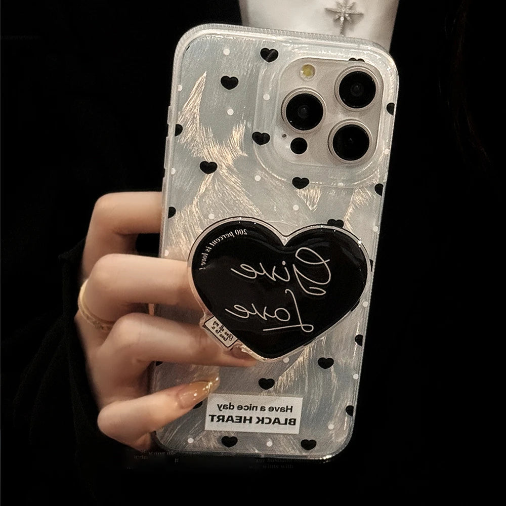 Cute Phone Cases for iPhone 15, 14, 13, 12, and 11 Pro Max - Bumper Cover with Heart Holder Stand - TSP347 - Touchy Style