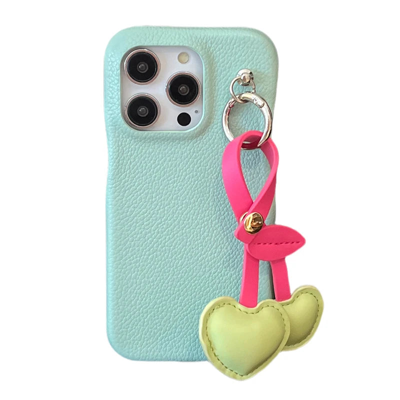 Cute Phone Cases for iPhone 15, 14, 13, 12, and 11 Pro Max - Candy Color, 3D Bow Cherry Pendant - TSP468 - Touchy Style