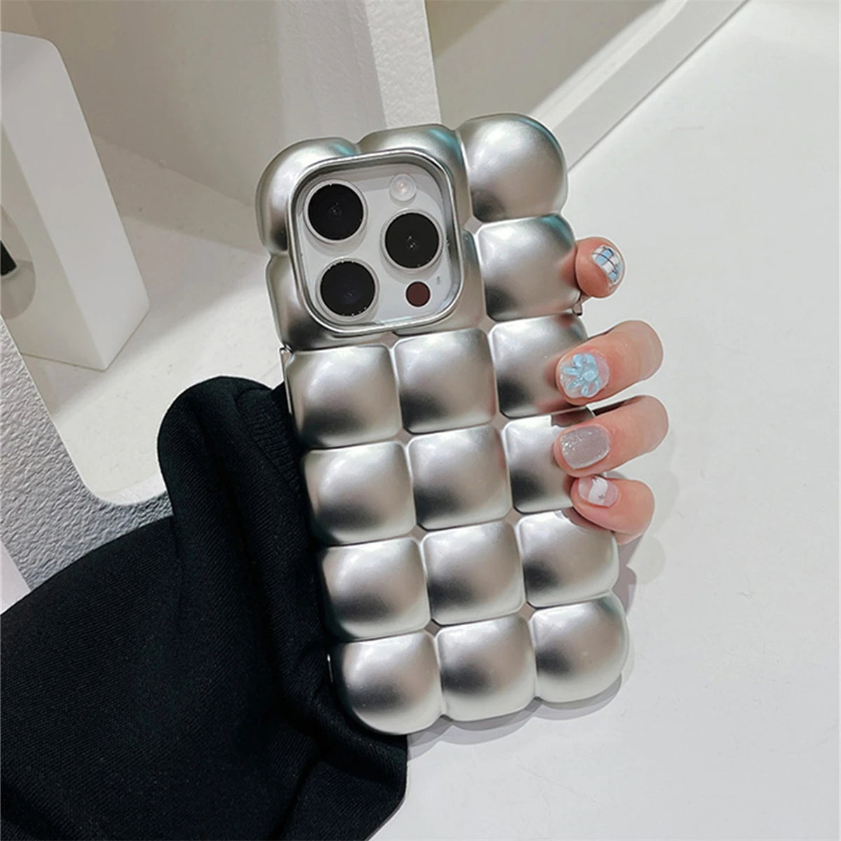 Cute Phone Cases for iPhone 15, 14, 13, 12, and 11 Pro Max - Metal Silver - Stylish Lattice - TSP282 - Touchy Style