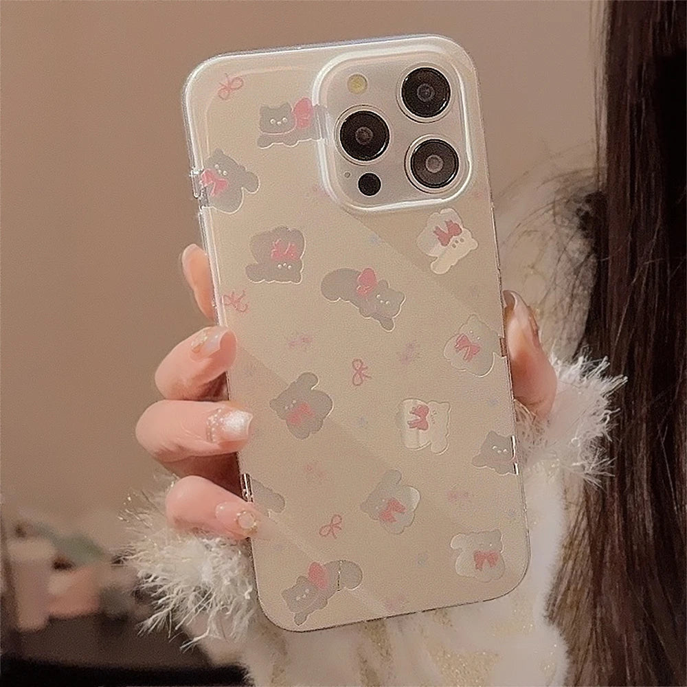 Cute Phone Cases for iPhone 15, 14, 13, 12, and more - Bowknots, Playful Cats, and a Fun 3D Bear Pendant - TSP356 - Touchy Style