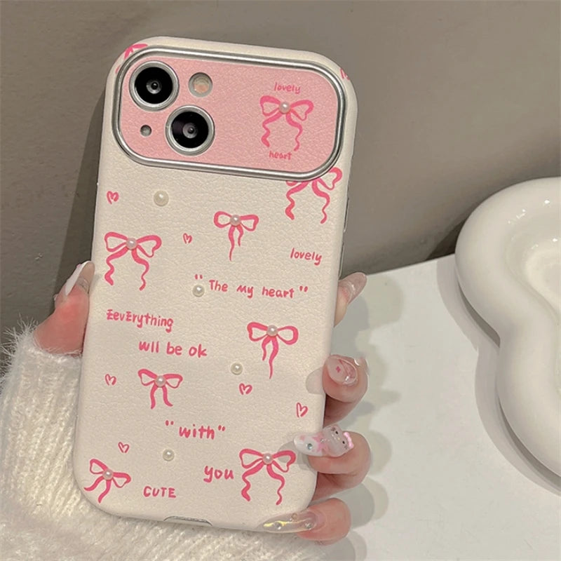 Cute Phone Cases for iPhone 15, 14, 13, 12, or 11 Pro Max - Pink Bowknot &amp; Mini Pearls - TSP458 - Touchy Style