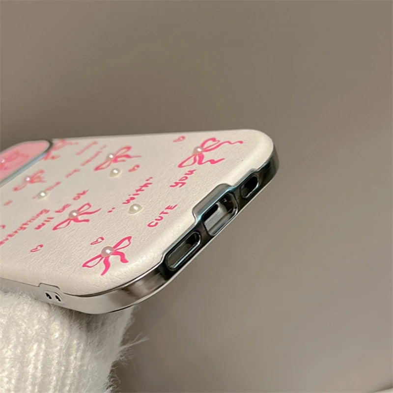 Cute Phone Cases for iPhone 15, 14, 13, 12, or 11 Pro Max - Pink Bowknot &amp; Mini Pearls - TSP458 - Touchy Style