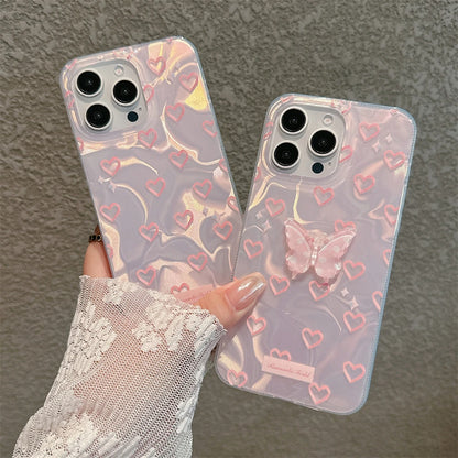 Cute Phone Cases For iPhone 15, 14, 13, 12 Pro Max, 14 Plus, 15 Plus, and 11 - Laser 3D Butterfly Hearts Pattern - TSP366 - Touchy Style