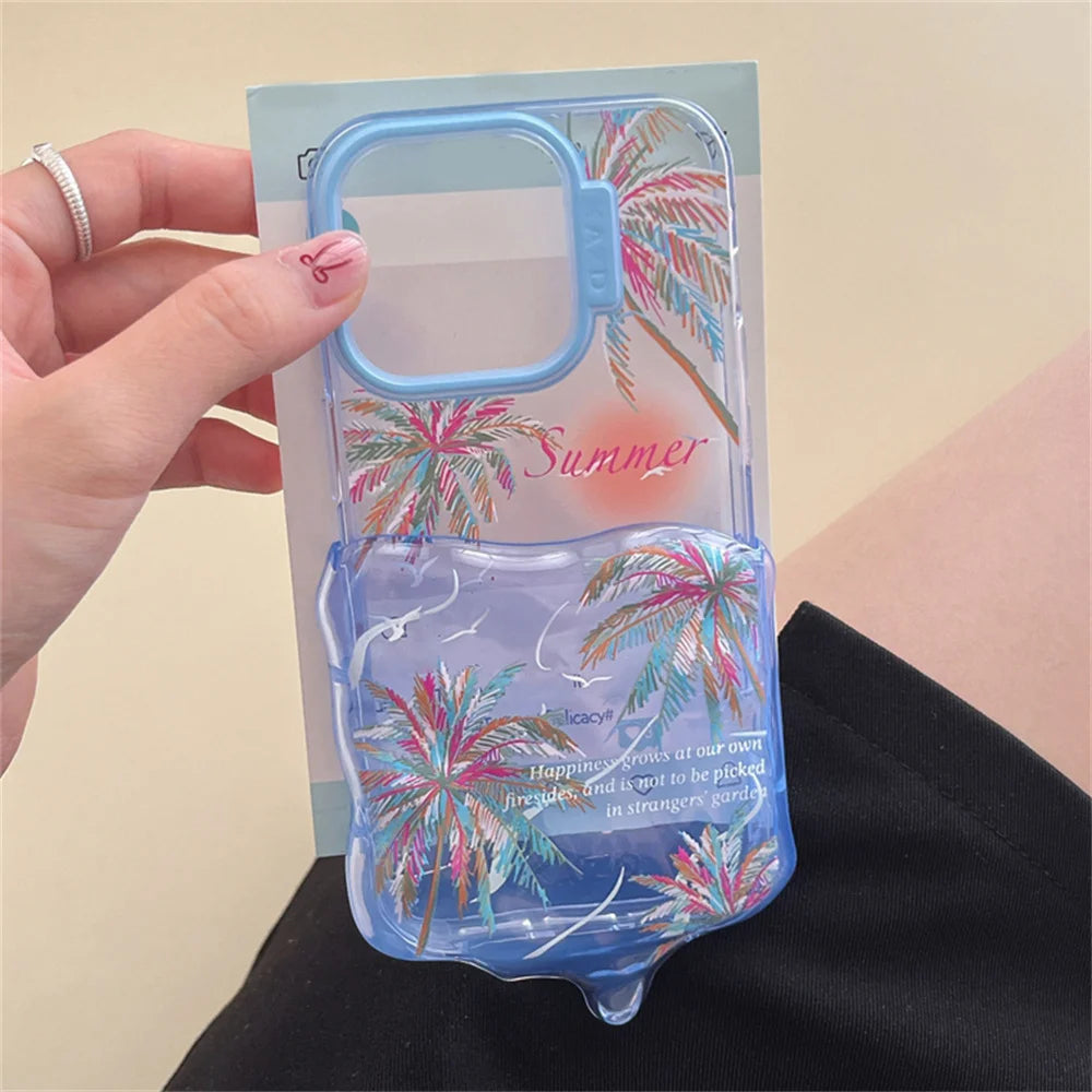 Cute Phone Cases for iPhone 15, 14, 13, 12 Pro Max - 3D Melted Ice Cream 2-in-1 Sunset &amp; Coconut Tree - TSP337 - Touchy Style