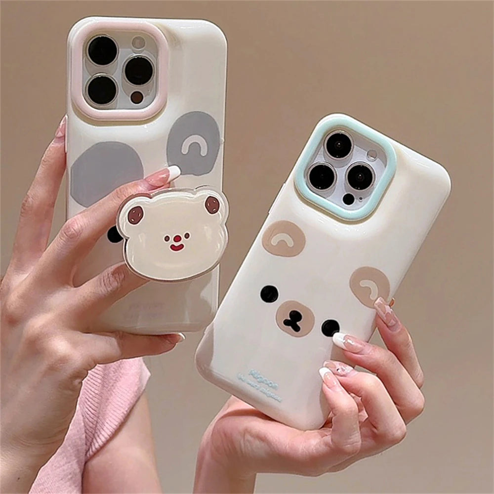 Cute Phone Cases for iPhone 15, 14, 13, 12 Pro Max, and 11 - Cartoon 3D Bear Ring Holder - TSP354 - Touchy Style