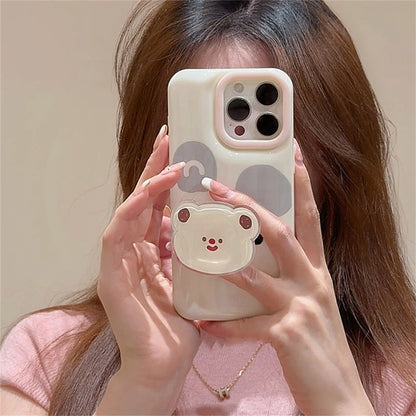 Cute Phone Cases for iPhone 15, 14, 13, 12 Pro Max, and 11 - Cartoon 3D Bear Ring Holder - TSP354 - Touchy Style