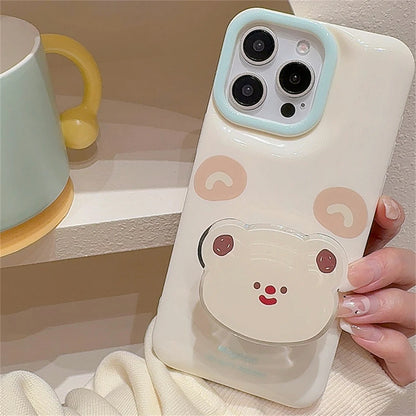 Cute Phone Cases for iPhone 15, 14, 13, 12 Pro Max, and 11 - Cartoon 3D Bear Ring Holder - TSP354 - Touchy Style