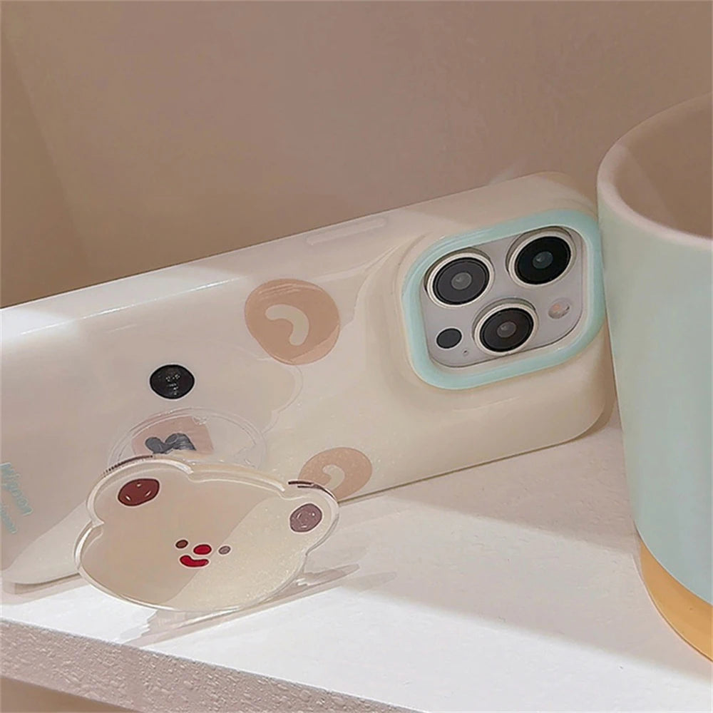 Cute Phone Cases for iPhone 15, 14, 13, 12 Pro Max, and 11 - Cartoon 3D Bear Ring Holder - TSP354 - Touchy Style