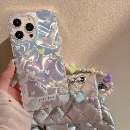 Cute Phone Cases for iPhone 15, 14, 13, 12, Pro Max, and 11 - Colorful Hearts Pattern with Bracelet - TSP353 - Touchy Style