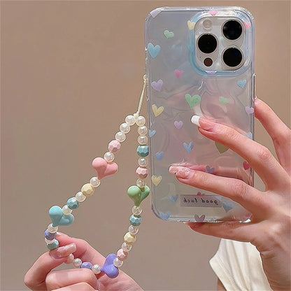 Cute Phone Cases for iPhone 15, 14, 13, 12, Pro Max, and 11 - Colorful Hearts Pattern with Bracelet - TSP353 - Touchy Style