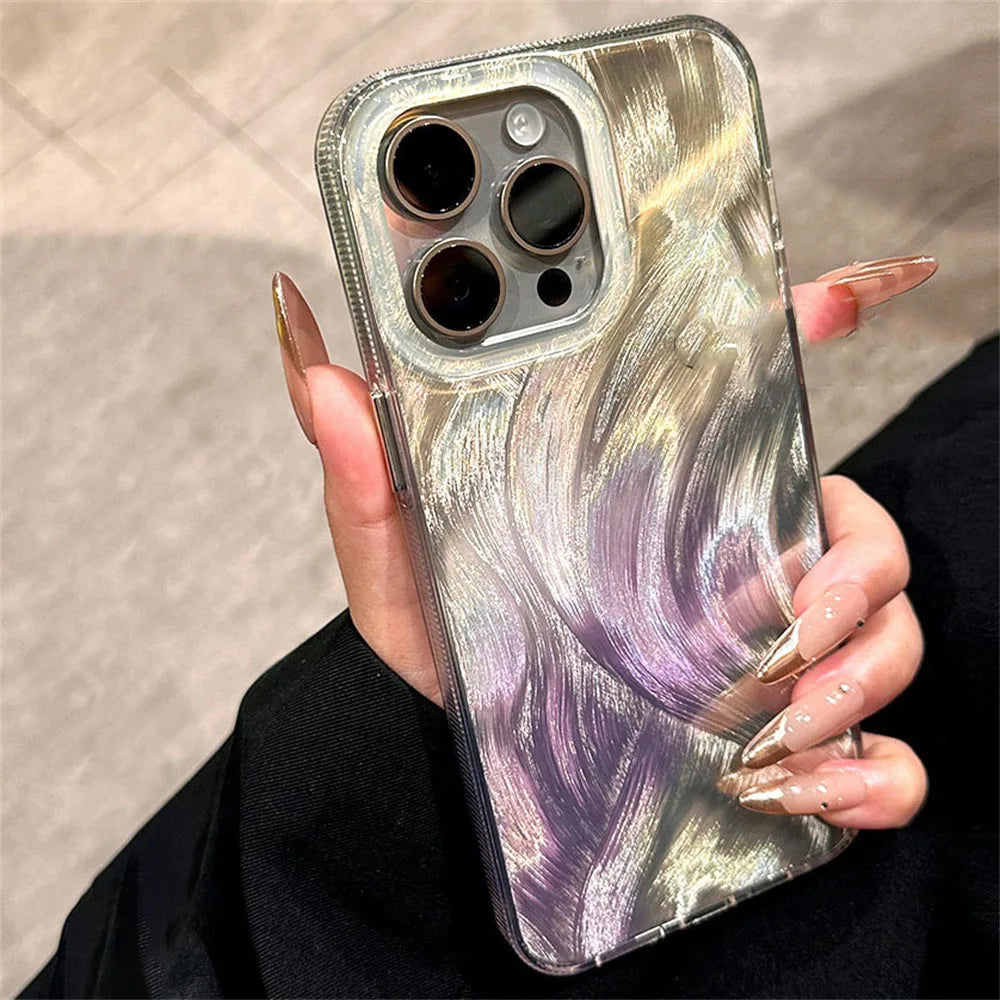 Cute Phone Cases For iPhone 15, 14, 13, 12 Pro Max, and 11 Pro models - Laser Gradient Feather Pattern - TSP522 - Touchy Style