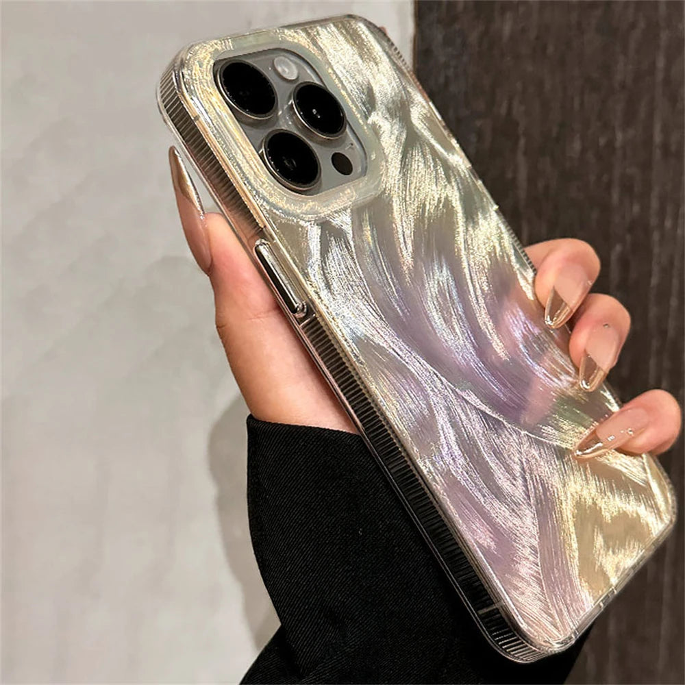 Cute Phone Cases For iPhone 15, 14, 13, 12 Pro Max, and 11 Pro models - Laser Gradient Feather Pattern - TSP522 - Touchy Style