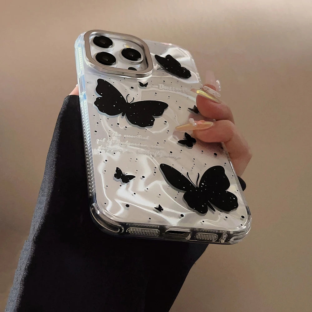 Cute Phone Cases for iPhone 15, 14, 13, 12 Pro Max, and Plus models - Butterfly Pattern With 3D Bow Bracelet - TSP341 - Touchy Style