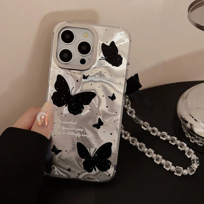 Cute Phone Cases for iPhone 15, 14, 13, 12 Pro Max, and Plus models - Butterfly Pattern With 3D Bow Bracelet - TSP341 - Touchy Style