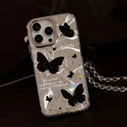 Cute Phone Cases for iPhone 15, 14, 13, 12 Pro Max, and Plus models - Butterfly Pattern With 3D Bow Bracelet - TSP341 - Touchy Style