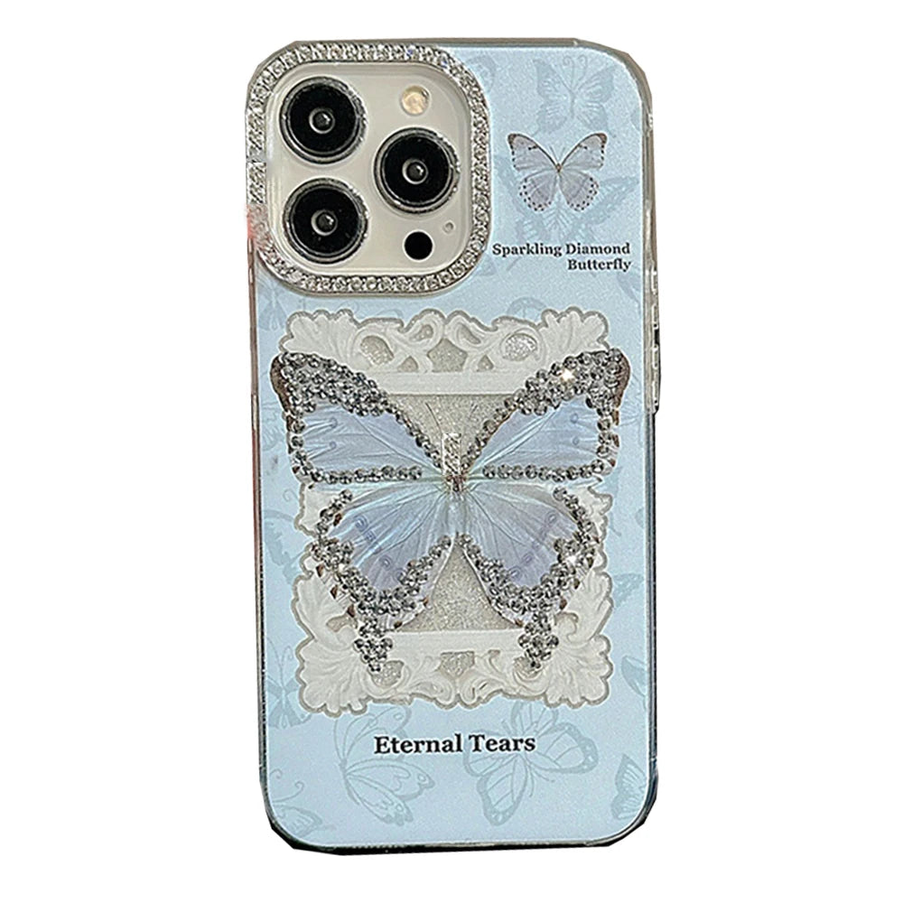 Cute Phone Cases for iPhone 15, 14, 13, 12, Pro Max, or 11 - Glitter Butterfly Blue Bumper Cover - TSP346 - Touchy Style