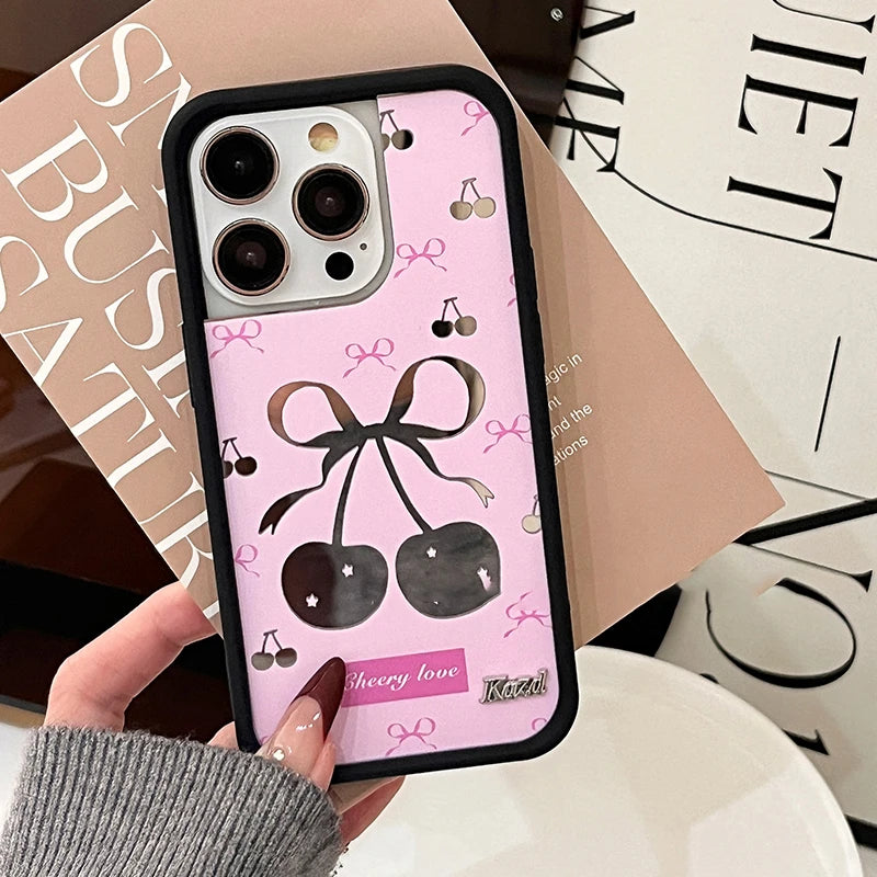 Cute Phone Cases for iPhone 15, 14, 13, and 12 Pro Max - Cherry Mirror, Floral Cover - TSP459 - Touchy Style