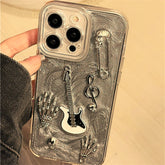 Cute Phone Cases for iPhone 15, 14, 13, and 12 Pro Max - Skull Guitar, Epoxy Back Cover - TSP461 - Touchy Style