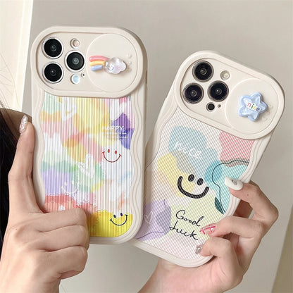 Cute Phone Cases For iPhone 15, 14 Pro Max, 13, 12, 11, and Mini models - Wavy Frame, Cartoon Push Window Lens Protective - TSP374 - Touchy Style