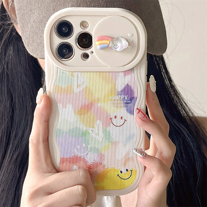 Cute Phone Cases For iPhone 15, 14 Pro Max, 13, 12, 11, and Mini models - Wavy Frame, Cartoon Push Window Lens Protective - TSP374 - Touchy Style