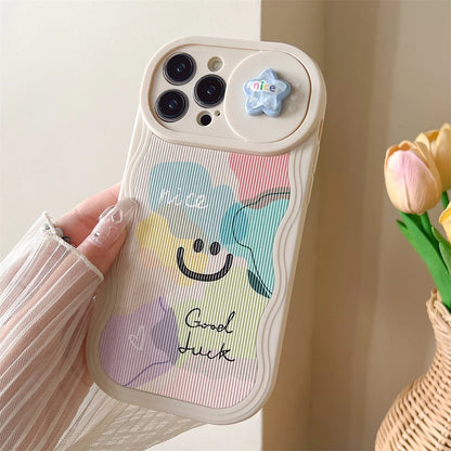 Cute Phone Cases For iPhone 15, 14 Pro Max, 13, 12, 11, and Mini models - Wavy Frame, Cartoon Push Window Lens Protective - TSP374 - Touchy Style