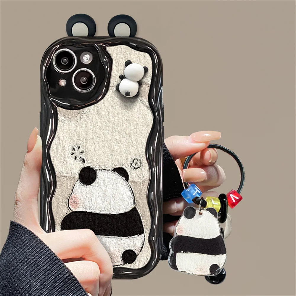 Cute Phone Cases for iPhone 15, 14 Pro Max, 13, 12, 11, XS, XR, 7, 8 Plus - Cartoon 3D Ears Panda Pendant - TSP427 - Touchy Style