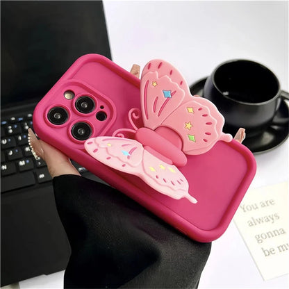 Cute Phone Cases for iPhone 15, 14 Pro Max, 13, 12, XR, XS, 7, and 8 Plus - 3D Butterfly Stand - TSP323 - Touchy Style