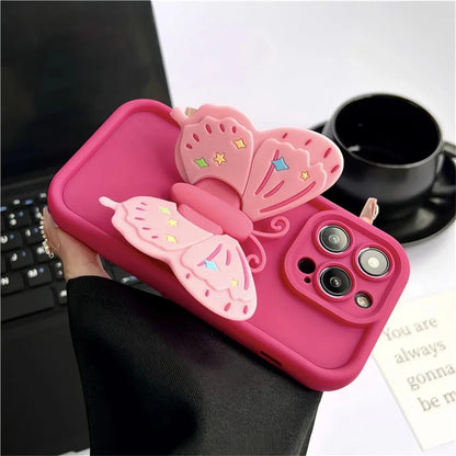 Cute Phone Cases for iPhone 15, 14 Pro Max, 13, 12, XR, XS, 7, and 8 Plus - 3D Butterfly Stand - TSP323 - Touchy Style