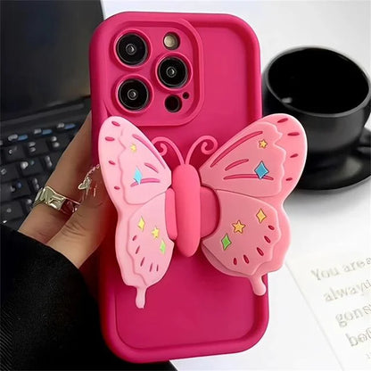 Cute Phone Cases for iPhone 15, 14 Pro Max, 13, 12, XR, XS, 7, and 8 Plus - 3D Butterfly Stand - TSP323 - Touchy Style