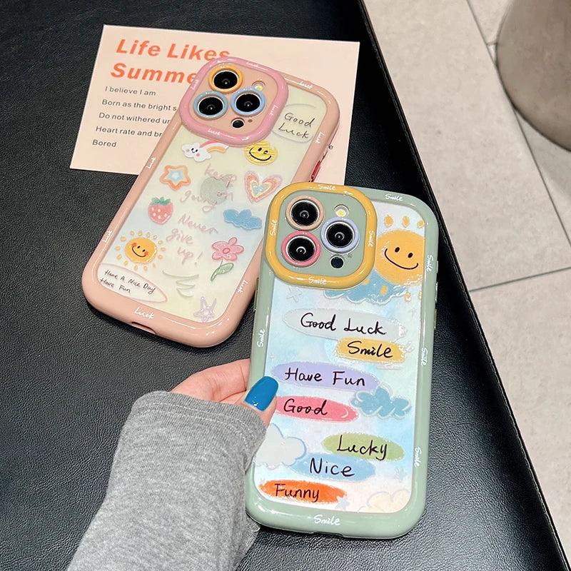 Cute Phone Cases for iPhone 15 Pro Max, 14, 13, 11, and 12 - Graffiti Oil Painting Acrylic Back Cover - TSP218 - Touchy Style