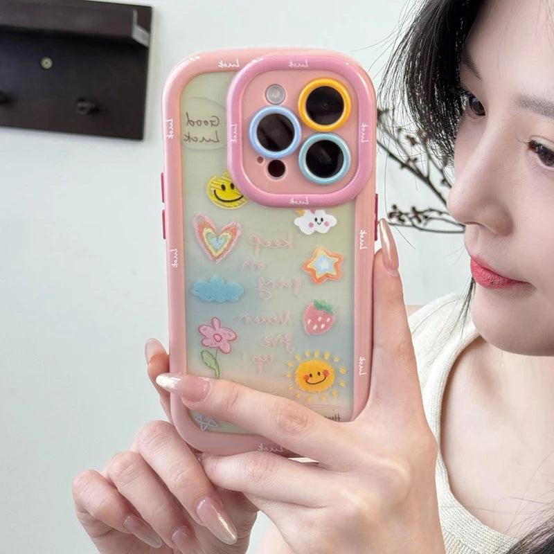 Cute Phone Cases for iPhone 15 Pro Max, 14, 13, 11, and 12 - Graffiti Oil Painting Acrylic Back Cover - TSP218 - Touchy Style