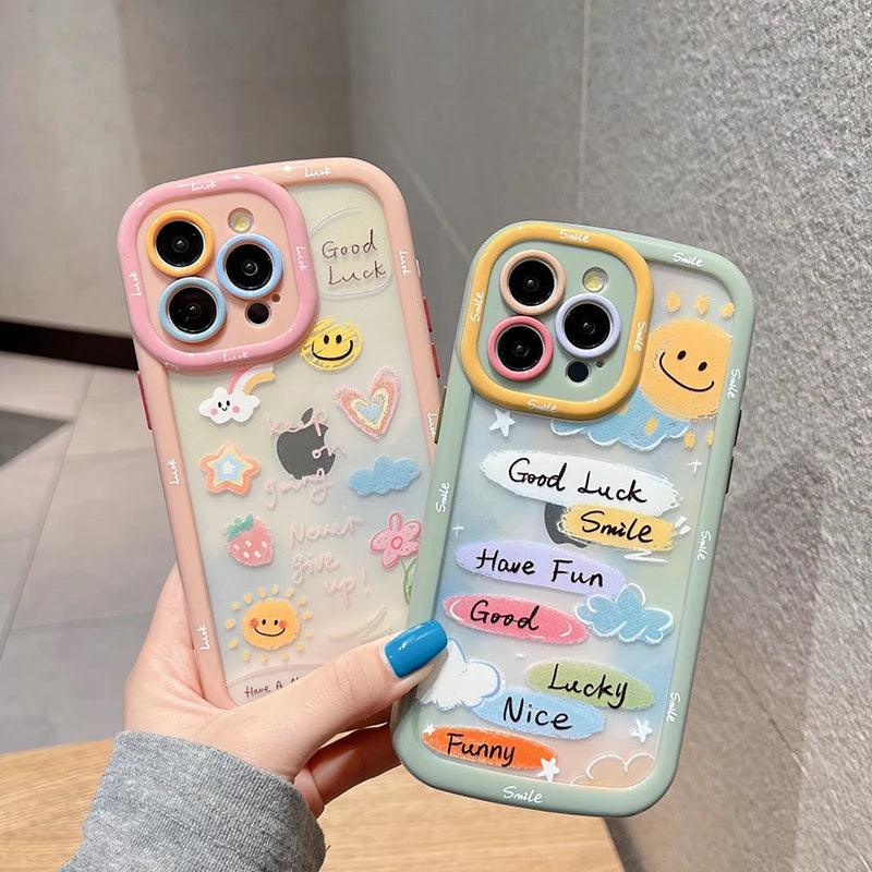 Cute Phone Cases for iPhone 15 Pro Max, 14, 13, 11, and 12 - Graffiti Oil Painting Acrylic Back Cover - TSP218 - Touchy Style