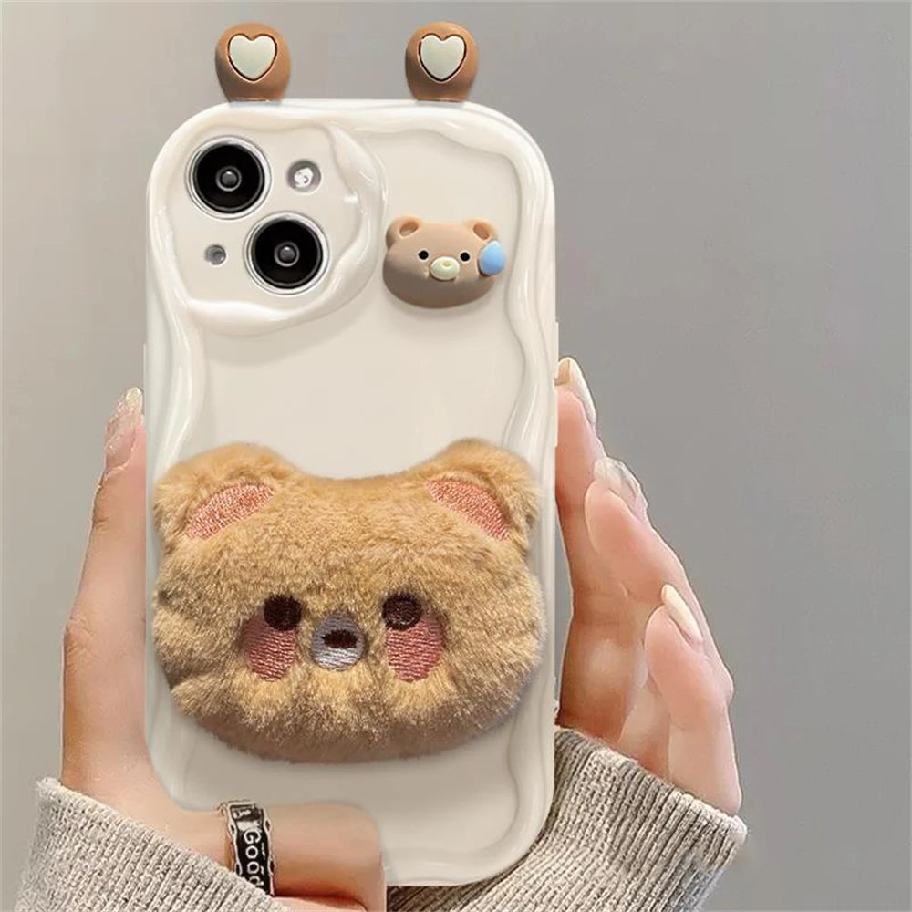 Cute Phone Cases for iPhone 15 Pro Max, 14, 13, 12, 11 Pro, X, XR, and 7 Plus - Wavy Border, Cartoon 3D Doll, Soft Cover - TSP364 - Touchy Style