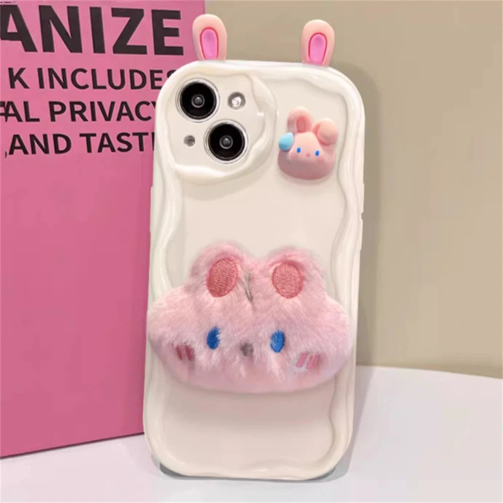 Cute Phone Cases for iPhone 15 Pro Max, 14, 13, 12, 11 Pro, X, XR, and 7 Plus - Wavy Border, Cartoon 3D Doll, Soft Cover - TSP364 - Touchy Style