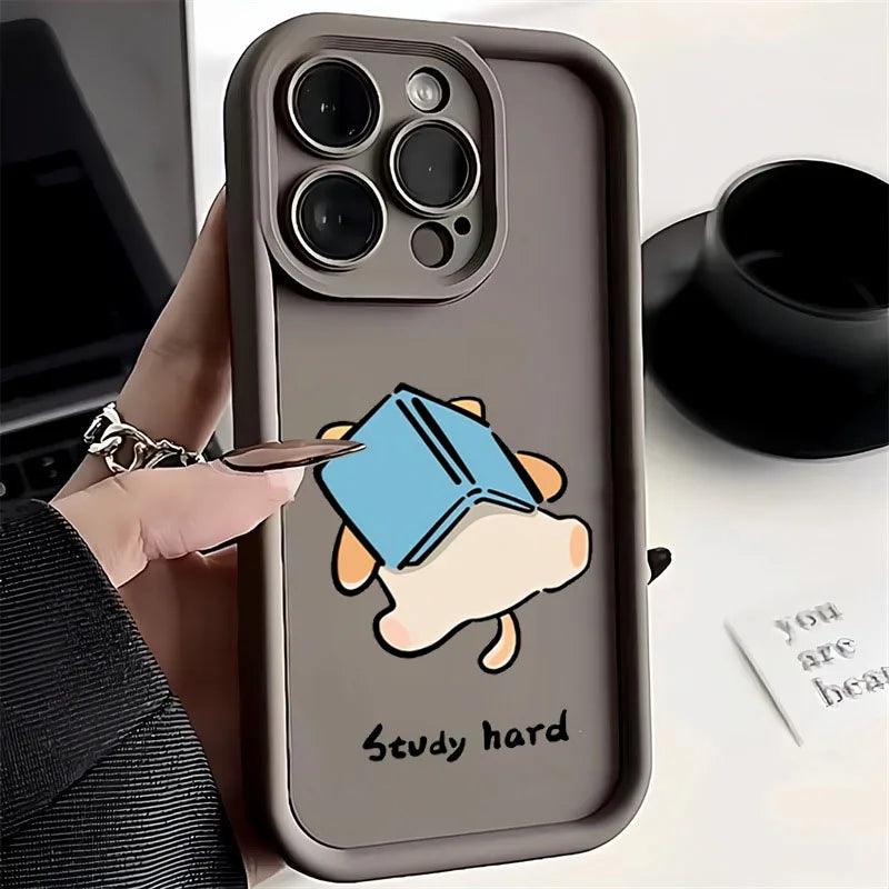 Cute Phone Cases For iPhone 15 Pro Max, 14, 13, 12, 11, XS Max, XR, X, 7, and 8 Plus - &quot;Study Hard&quot; Dog - TSP228 - Touchy Style