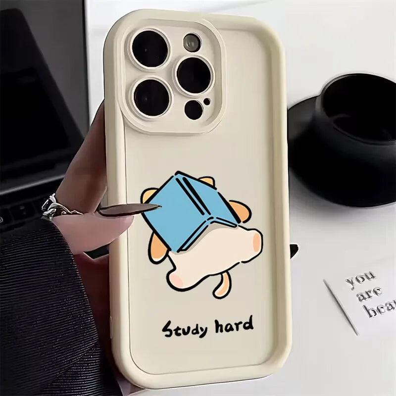 Cute Phone Cases For iPhone 15 Pro Max, 14, 13, 12, 11, XS Max, XR, X, 7, and 8 Plus - &quot;Study Hard&quot; Dog - TSP228 - Touchy Style