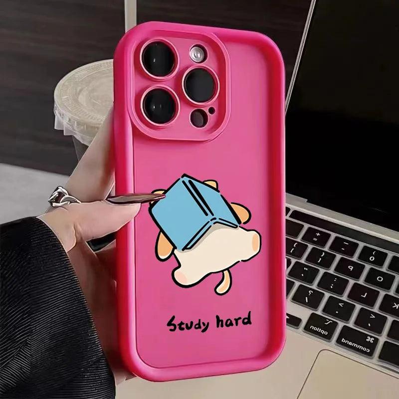 Cute Phone Cases For iPhone 15 Pro Max, 14, 13, 12, 11, XS Max, XR, X, 7, and 8 Plus - &quot;Study Hard&quot; Dog - TSP228 - Touchy Style