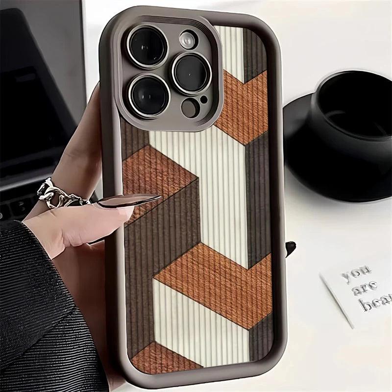 Cute Phone Cases For iPhone 15 Pro Max, 14, 13, 12, 11, XS, XR, X, 7, and 8 Plus - Wood Grain Pattern - Silicone Cover - TSP241 - Touchy Style