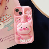 Cute Phone Cases for iPhone 15 Pro Max, 14, 13, 12, and 11 - Funny Pig Piggy, Telescopic Bracket - TSP284 - Touchy Style