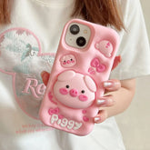 Cute Phone Cases for iPhone 15 Pro Max, 14, 13, 12, and 11 - Funny Pig Piggy, Telescopic Bracket - TSP284 - Touchy Style