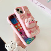 Cute Phone Cases for iPhone 15 Pro Max, 14, 13, 12, and 11 - Funny Pig Piggy, Telescopic Bracket - TSP284 - Touchy Style