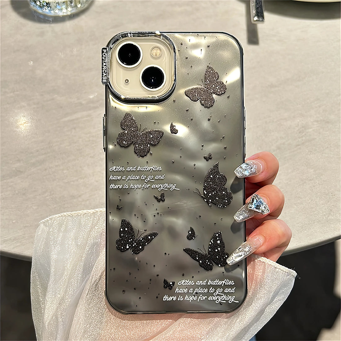 Cute Phone Cases for iPhone 15 Pro Max, 14, 13, 12 Pro, and 11 - 3D Metal Butterfly Chain - Soft Cover - TSP363 - Touchy Style