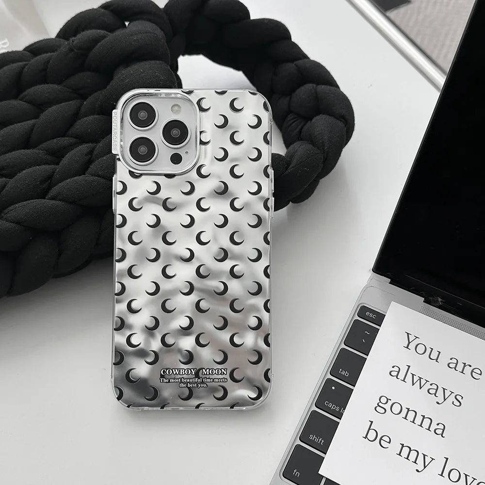 Cute Phone Cases For iPhone 15 Pro Max, 14 Pro Max, 13 Pro Max, 12, and 11 - Folded Matte Plating Moon Cover - TSP370 - Touchy Style